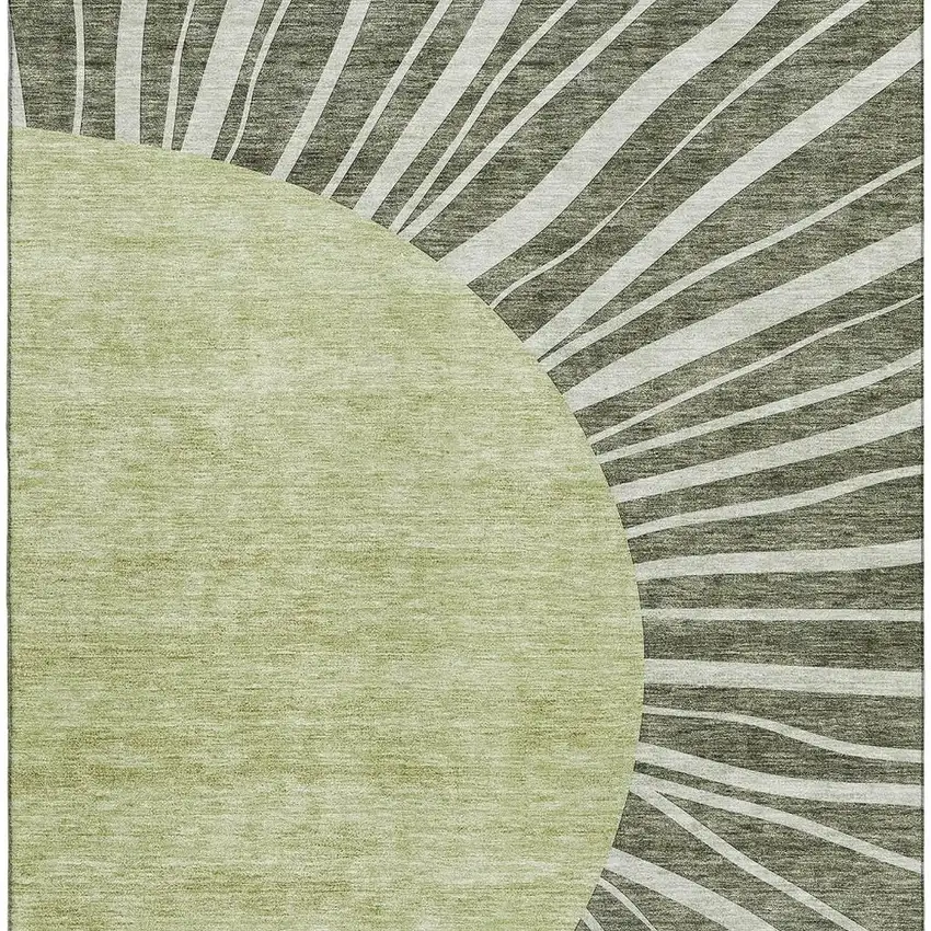 Olive Green And Ivory Abstract Washable Area Rug With UV Protection Photo 3