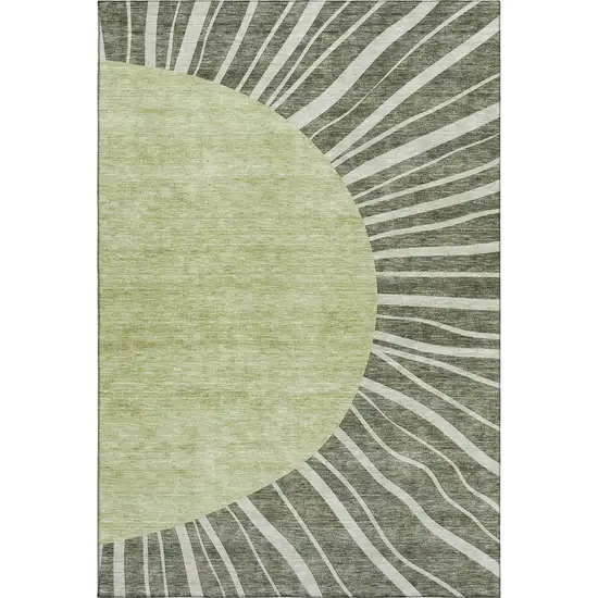 Olive Green And Ivory Abstract Washable Area Rug With UV Protection Photo 1