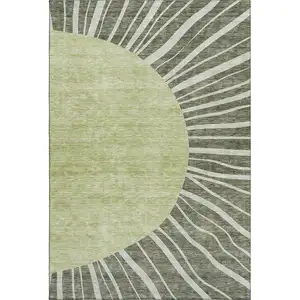 Photo of Olive Green And Ivory Abstract Washable Area Rug With UV Protection