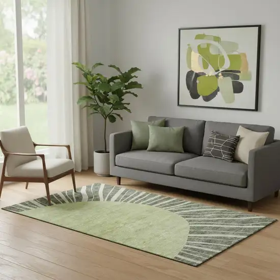 Olive Green And Ivory Abstract Washable Area Rug With UV Protection Photo 1