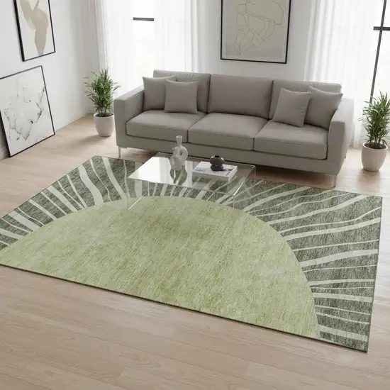 Olive Green And Ivory Abstract Washable Area Rug With UV Protection Photo 1