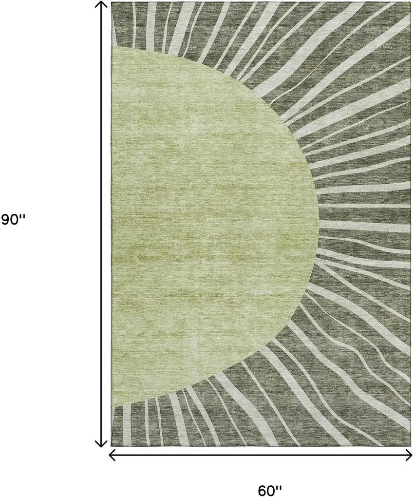 Olive Green And Ivory Abstract Washable Area Rug With UV Protection Photo 3