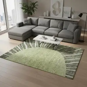 Photo of Olive Green And Ivory Abstract Washable Area Rug With UV Protection