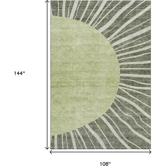 Olive Green And Ivory Abstract Washable Area Rug With UV Protection Photo 3