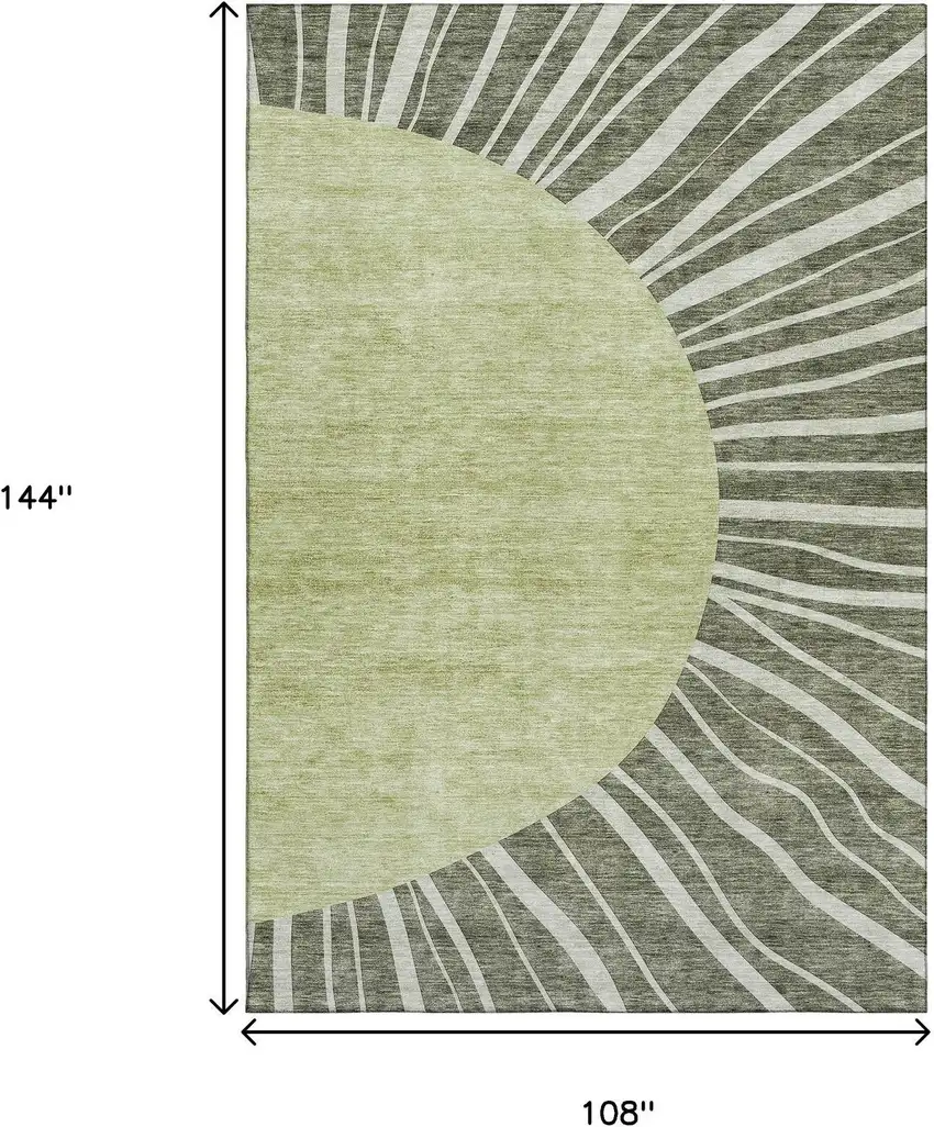 Olive Green And Ivory Abstract Washable Area Rug With UV Protection Photo 3
