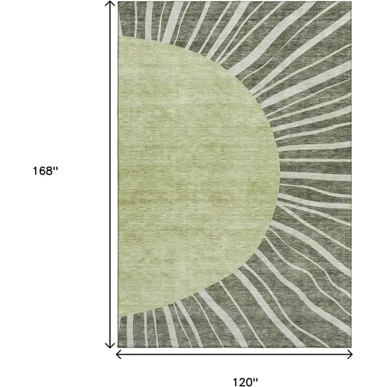 Olive Green And Ivory Abstract Washable Area Rug With UV Protection Photo 2