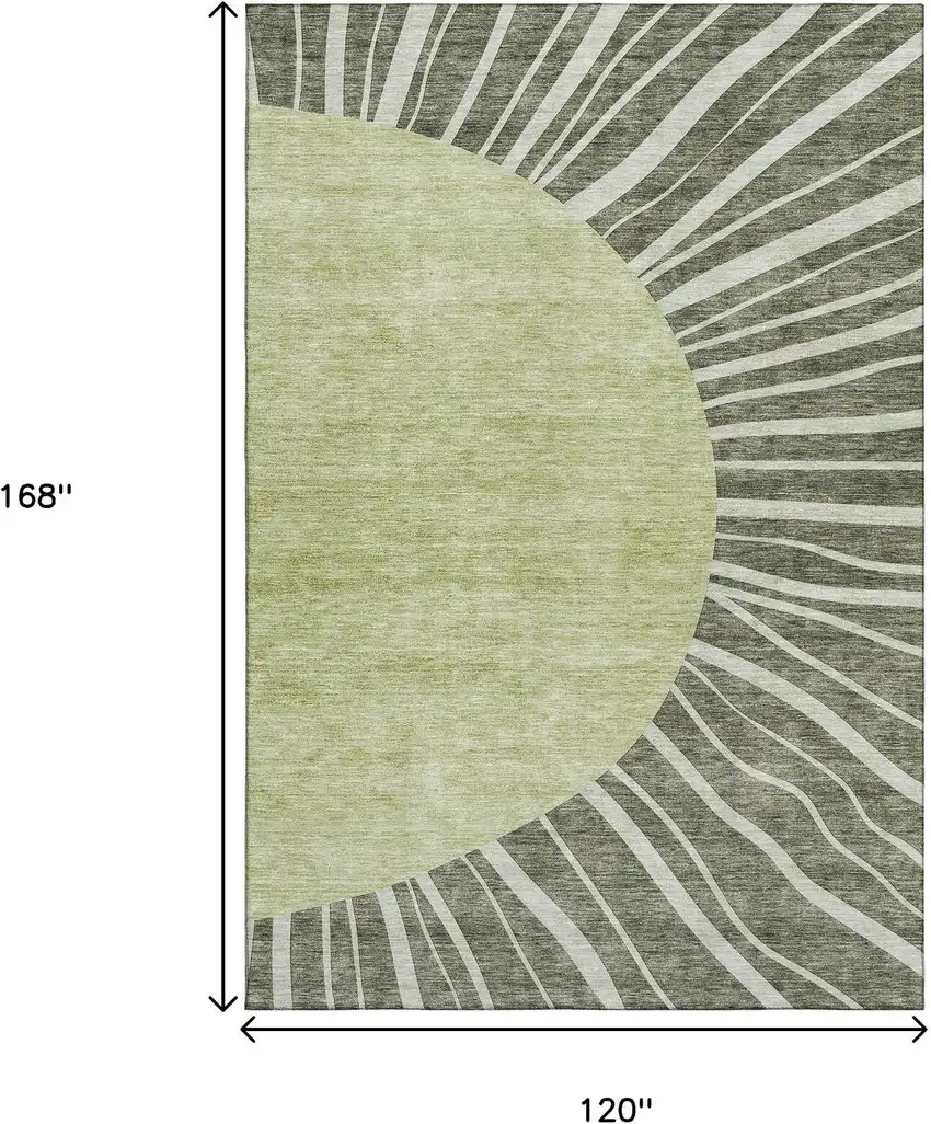 Olive Green And Ivory Abstract Washable Area Rug With UV Protection Photo 2
