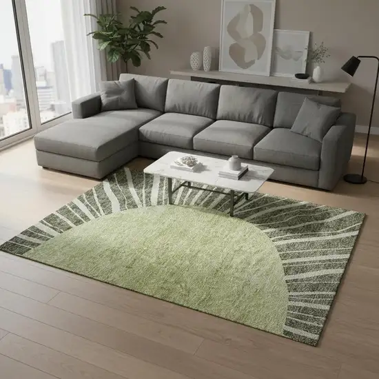 Olive Green And Ivory Abstract Washable Area Rug With UV Protection Photo 1