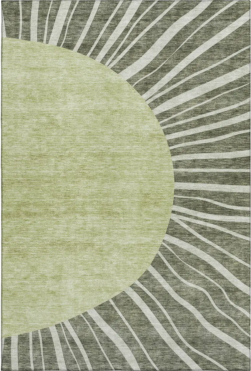 Olive Green And Ivory Abstract Washable Area Rug With UV Protection Photo 3