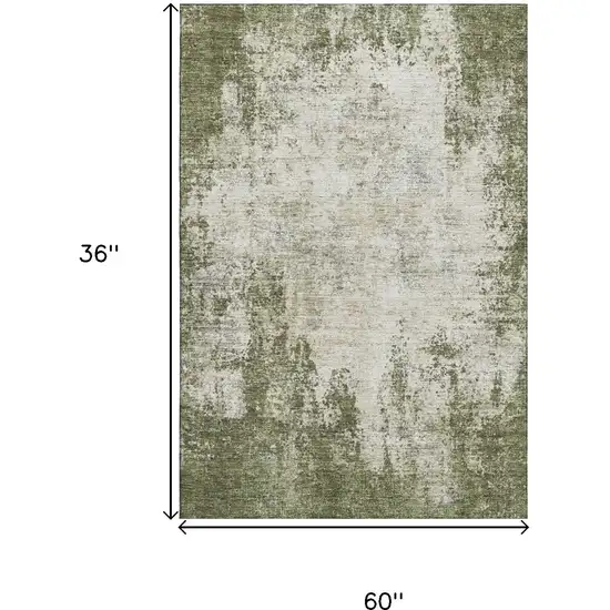Olive Green And Ivory Abstract Washable Area Rug With UV Protection Photo 9
