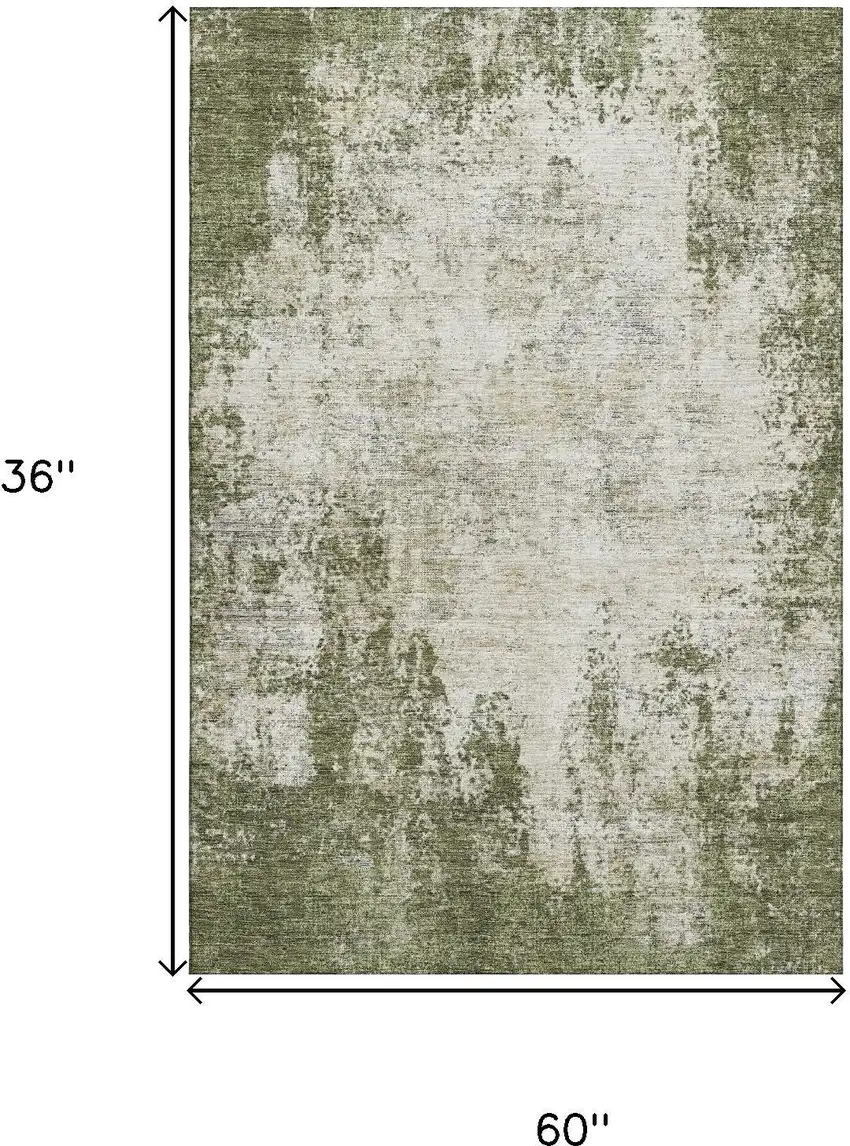 Olive Green And Ivory Abstract Washable Area Rug With UV Protection Photo 9