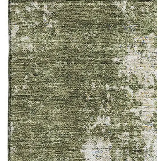 Olive Green And Ivory Abstract Washable Area Rug With UV Protection Photo 4