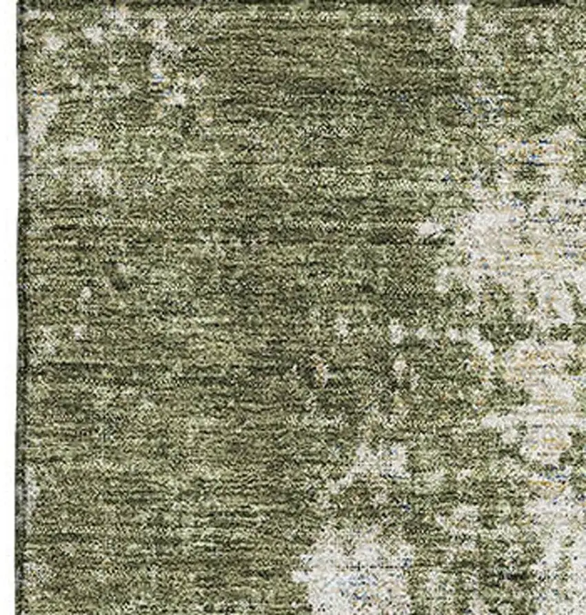 Olive Green And Ivory Abstract Washable Area Rug With UV Protection Photo 4