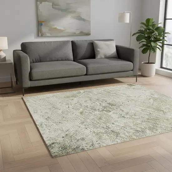 Olive Green And Ivory Abstract Washable Area Rug With UV Protection Photo 2