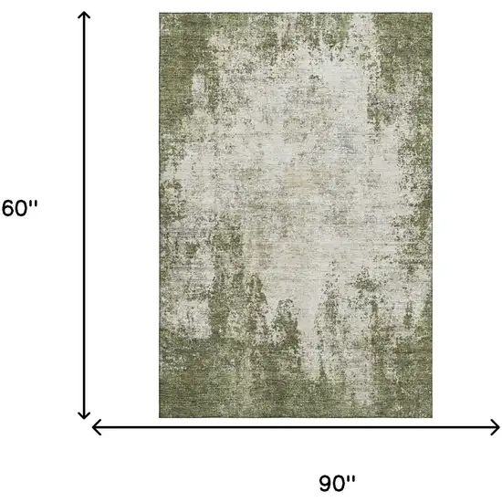Olive Green And Ivory Abstract Washable Area Rug With UV Protection Photo 9
