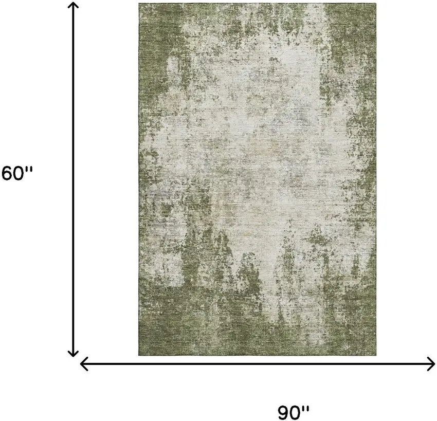Olive Green And Ivory Abstract Washable Area Rug With UV Protection Photo 9