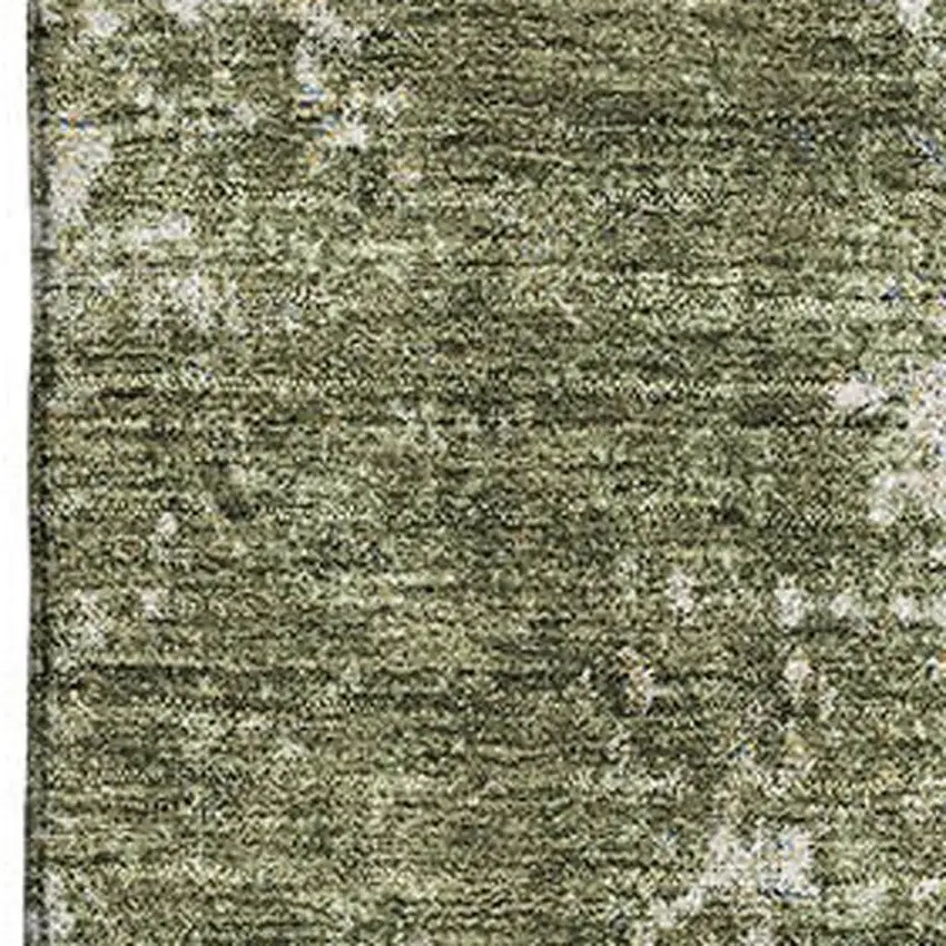 Olive Green And Ivory Abstract Washable Area Rug With UV Protection Photo 3