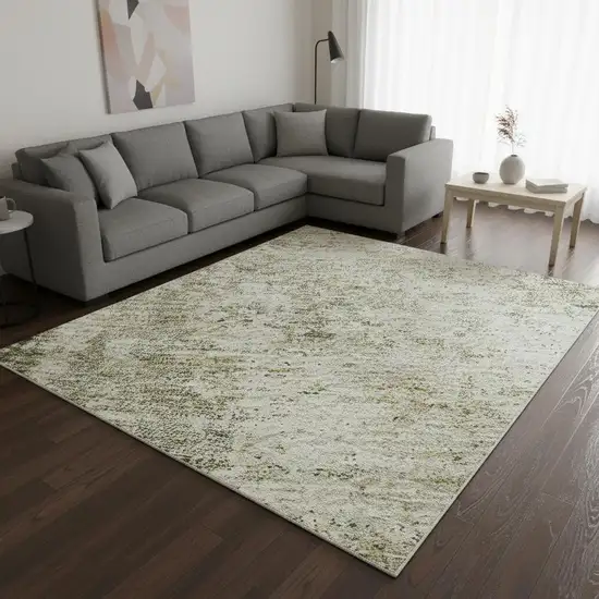Olive Green And Ivory Abstract Washable Area Rug With UV Protection Photo 2