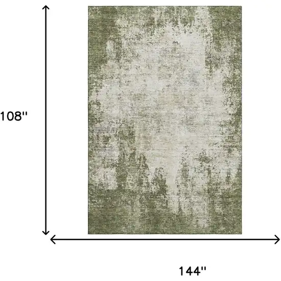 Olive Green And Ivory Abstract Washable Area Rug With UV Protection Photo 9