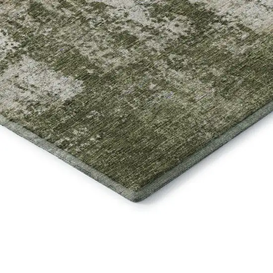 Olive Green And Ivory Abstract Washable Area Rug With UV Protection Photo 6