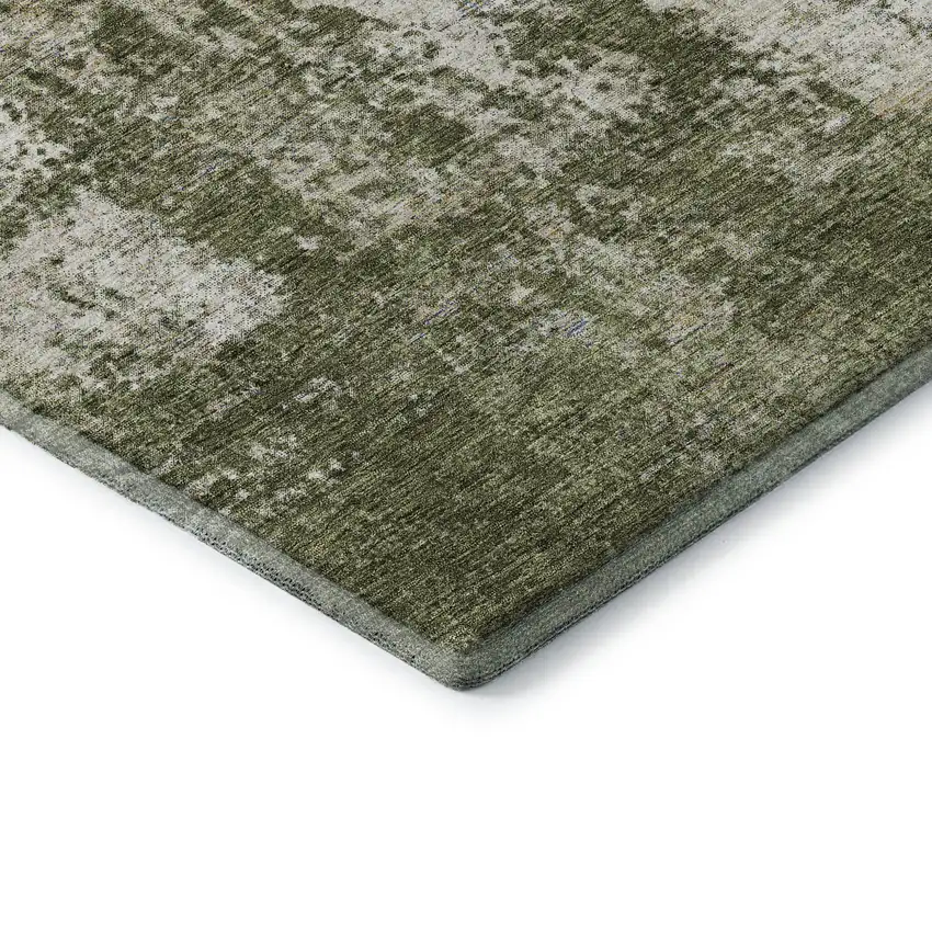 Olive Green And Ivory Abstract Washable Area Rug With UV Protection Photo 6