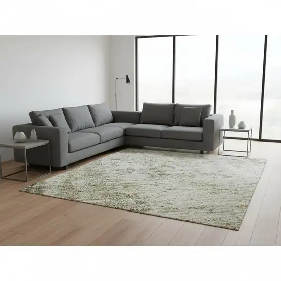 Olive Green And Ivory Abstract Washable Area Rug With UV Protection Photo 2