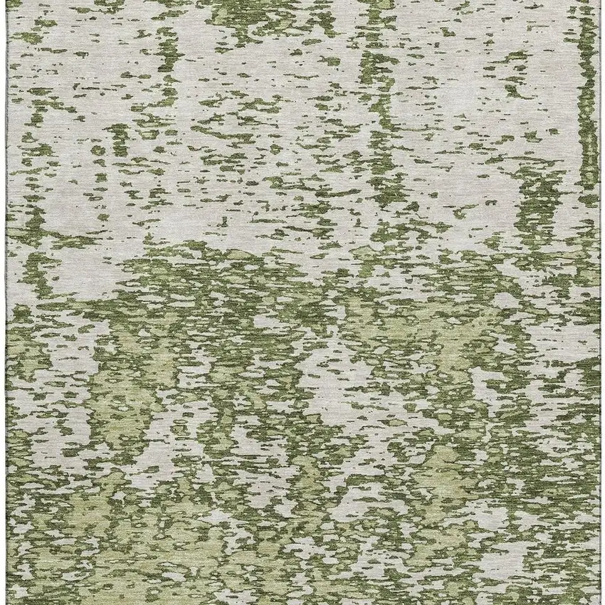 Olive Green And Ivory Abstract Washable Area Rug With UV Protection Photo 3