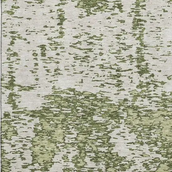 Olive Green And Ivory Abstract Washable Area Rug With UV Protection Photo 2