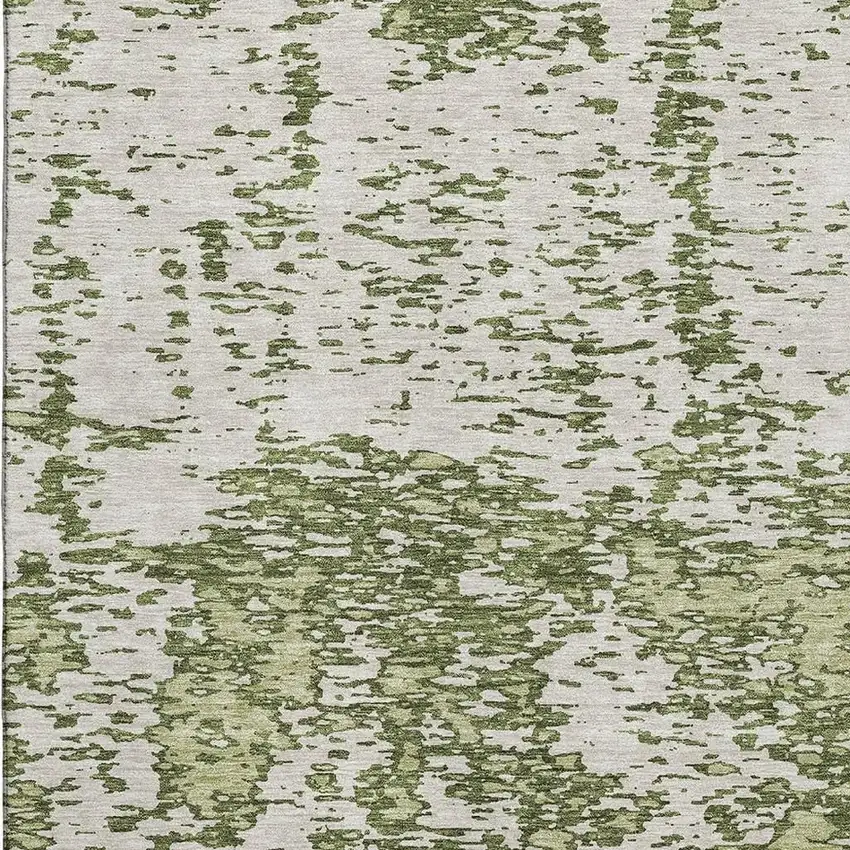 Olive Green And Ivory Abstract Washable Area Rug With UV Protection Photo 2