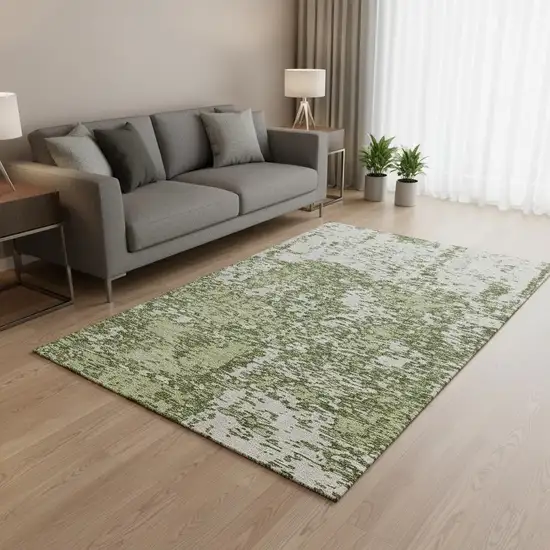 Olive Green And Ivory Abstract Washable Area Rug With UV Protection Photo 2