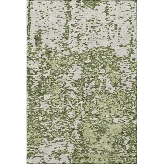 Olive Green And Ivory Abstract Washable Area Rug With UV Protection Photo 3