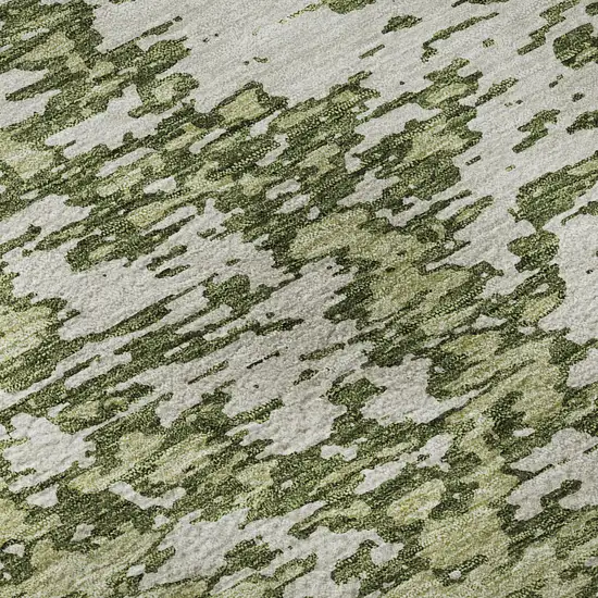 Olive Green And Ivory Abstract Washable Area Rug With UV Protection Photo 9