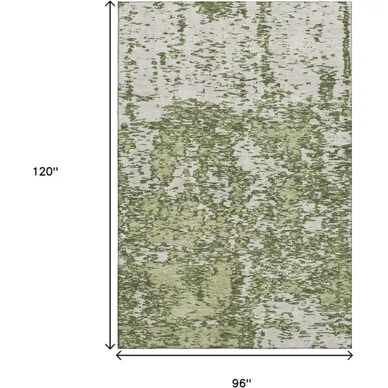Olive Green And Ivory Abstract Washable Area Rug With UV Protection Photo 9