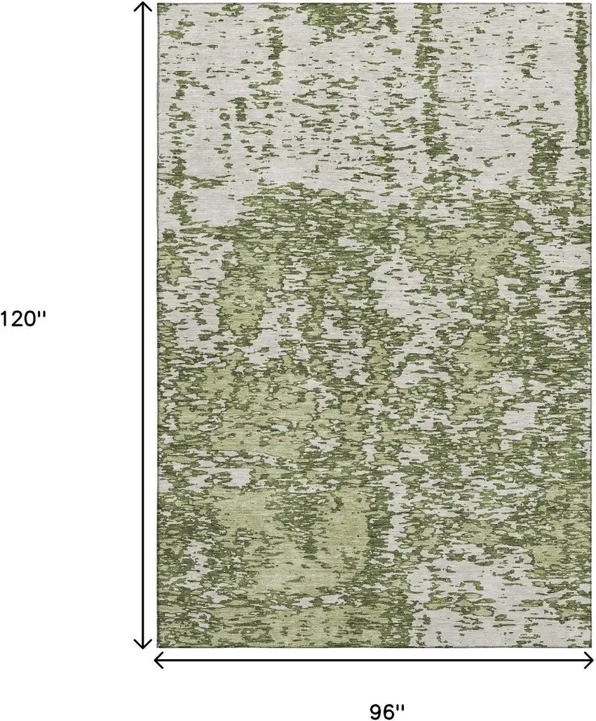 Olive Green And Ivory Abstract Washable Area Rug With UV Protection Photo 9