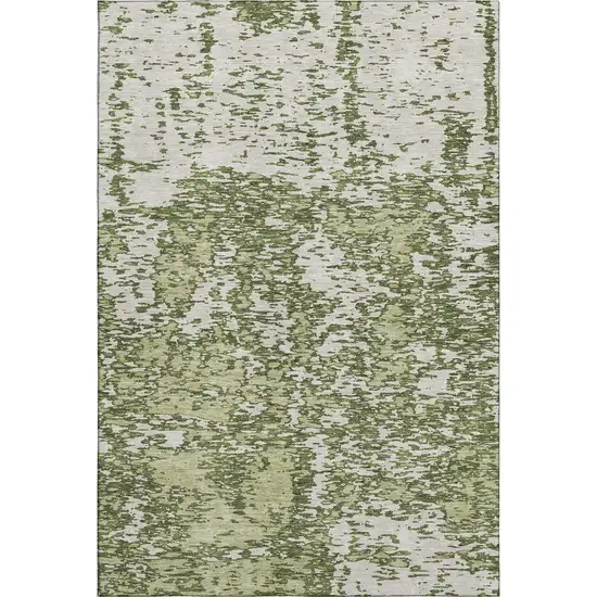 Olive Green And Ivory Abstract Washable Area Rug With UV Protection Photo 1