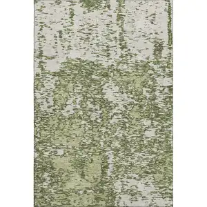 Photo of Olive Green And Ivory Abstract Washable Area Rug With UV Protection
