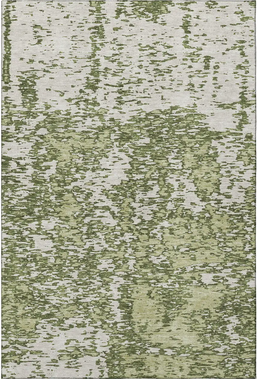 Olive Green And Ivory Abstract Washable Area Rug With UV Protection Photo 3