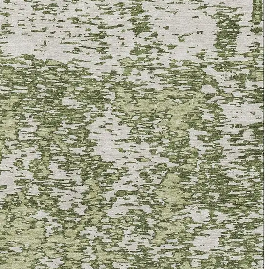 Olive Green And Ivory Abstract Washable Area Rug With UV Protection Photo 2