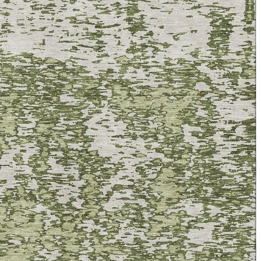 Olive Green And Ivory Abstract Washable Area Rug With UV Protection Photo 2