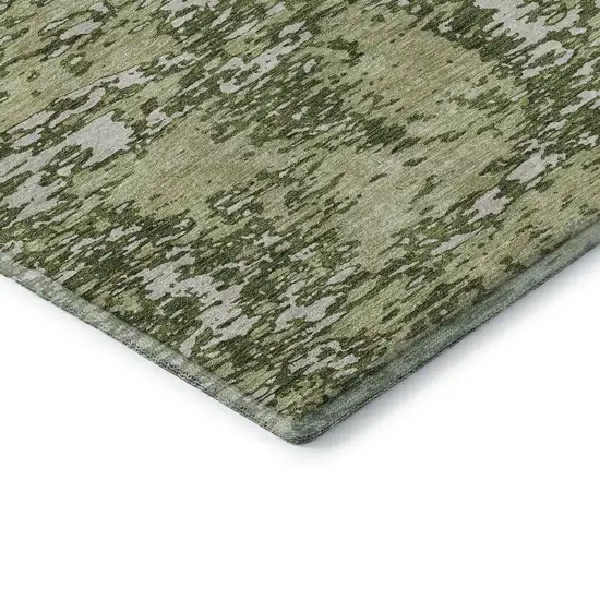 Olive Green And Ivory Abstract Washable Area Rug With UV Protection Photo 8