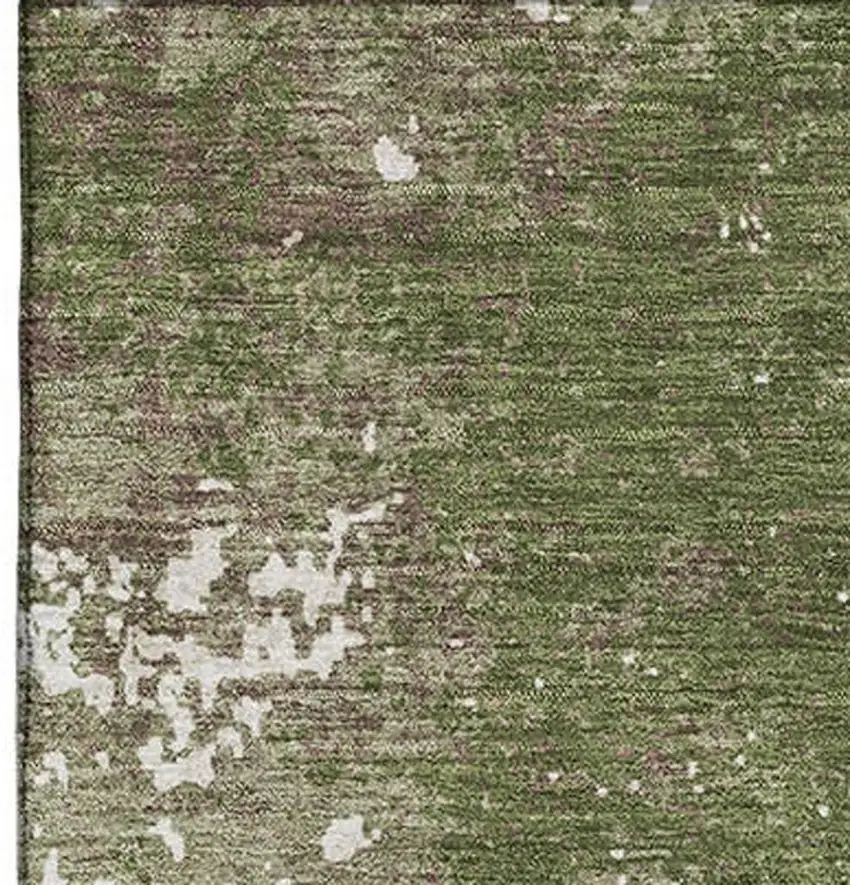 Olive Green And Ivory Abstract Washable Area Rug With UV Protection Photo 3