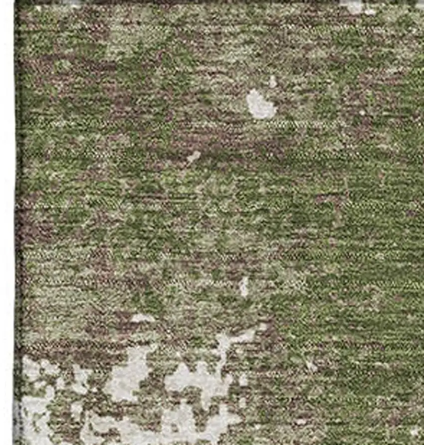 Olive Green And Ivory Abstract Washable Area Rug With UV Protection Photo 2