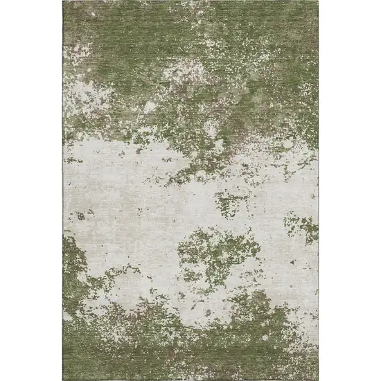 Olive Green And Ivory Abstract Washable Area Rug With UV Protection Photo 1