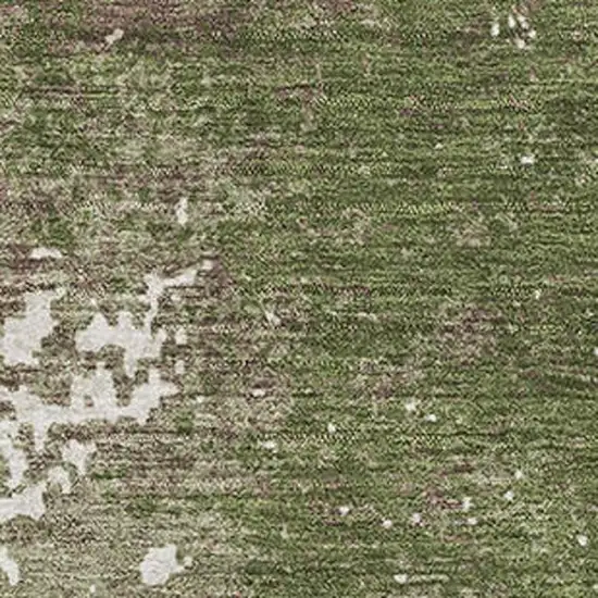 Olive Green And Ivory Abstract Washable Area Rug With UV Protection Photo 2
