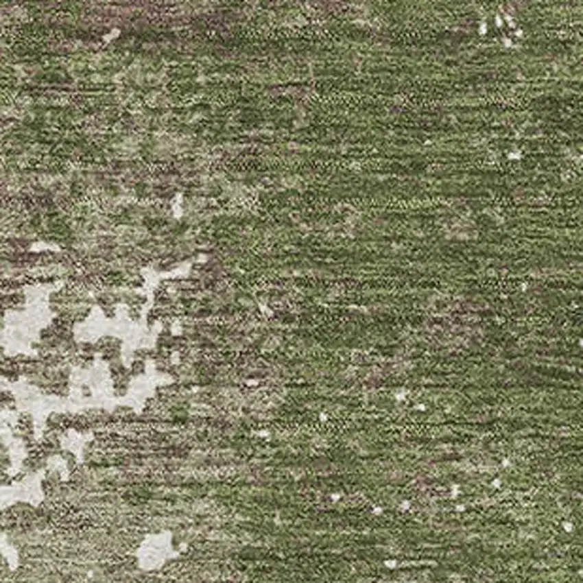 Olive Green And Ivory Abstract Washable Area Rug With UV Protection Photo 2