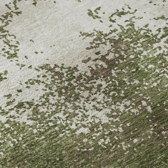 Olive Green And Ivory Abstract Washable Area Rug With UV Protection Photo 9