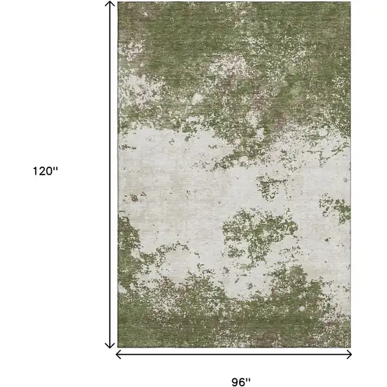 Olive Green And Ivory Abstract Washable Area Rug With UV Protection Photo 7