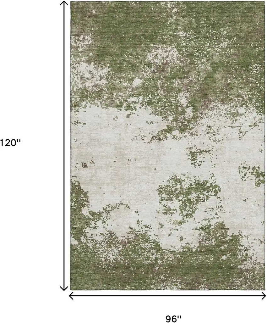 Olive Green And Ivory Abstract Washable Area Rug With UV Protection Photo 7