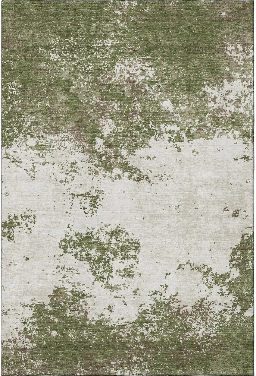 Olive Green And Ivory Abstract Washable Area Rug With UV Protection Photo 3