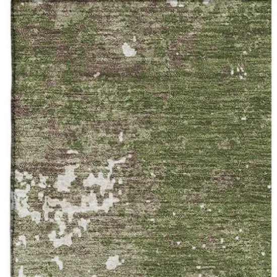 Olive Green And Ivory Abstract Washable Area Rug With UV Protection Photo 2